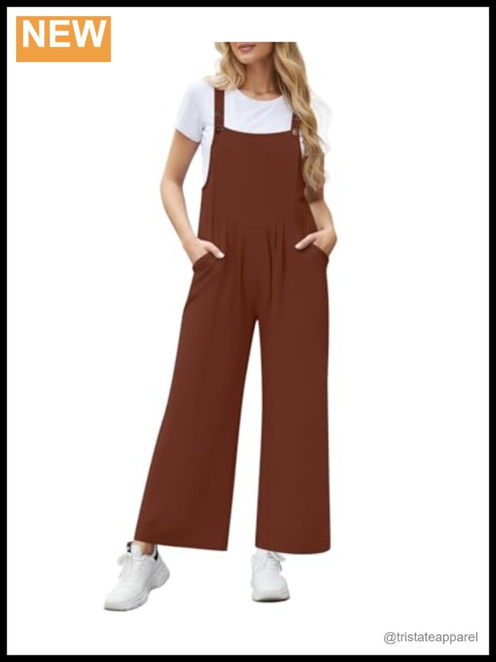 Wide Leg Jumpsuit Adjustable Strap Pockets Loose Fit One Piece